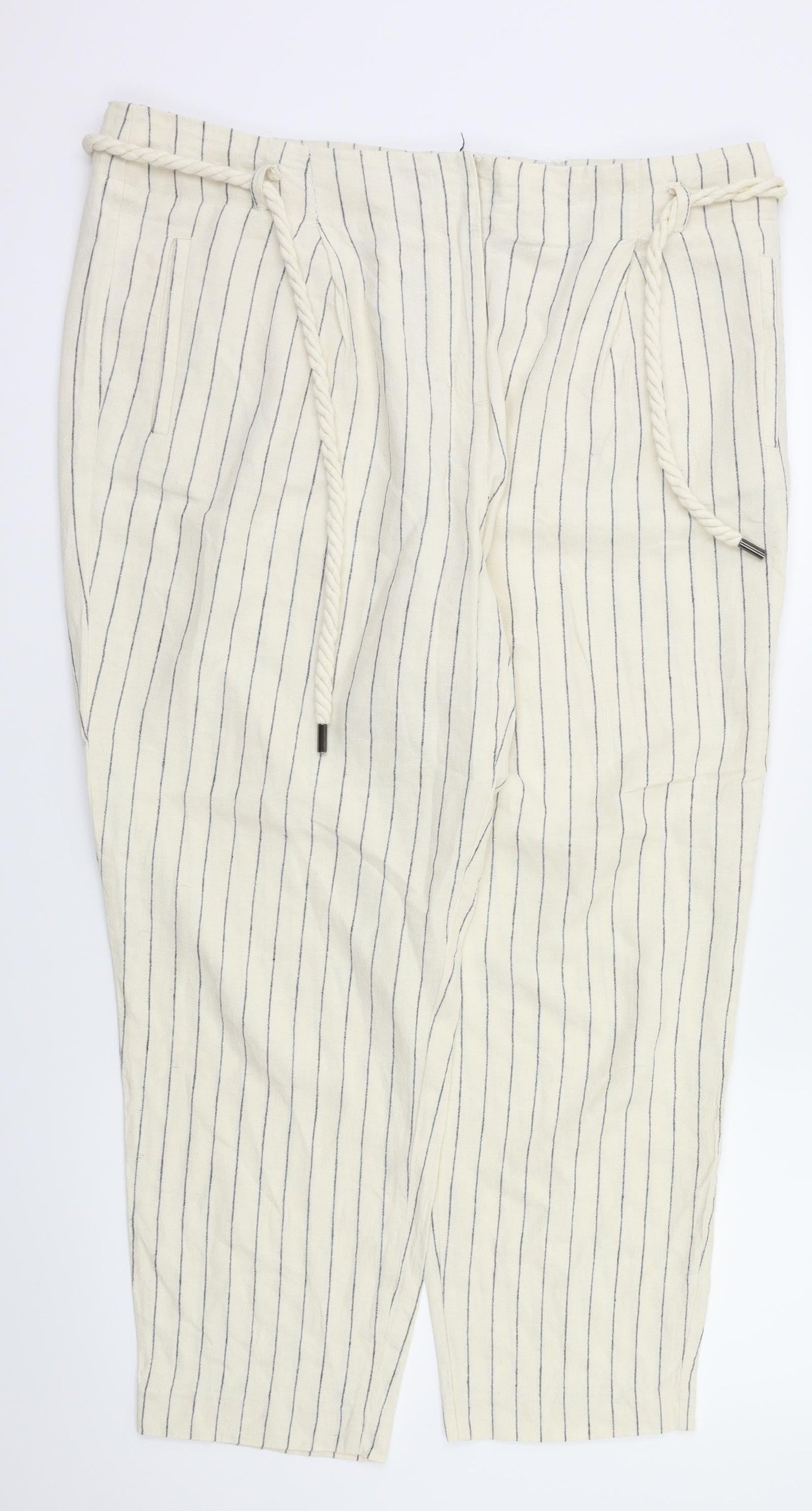 M&S  Womens Beige Striped  Trousers  Size 14 L26 in