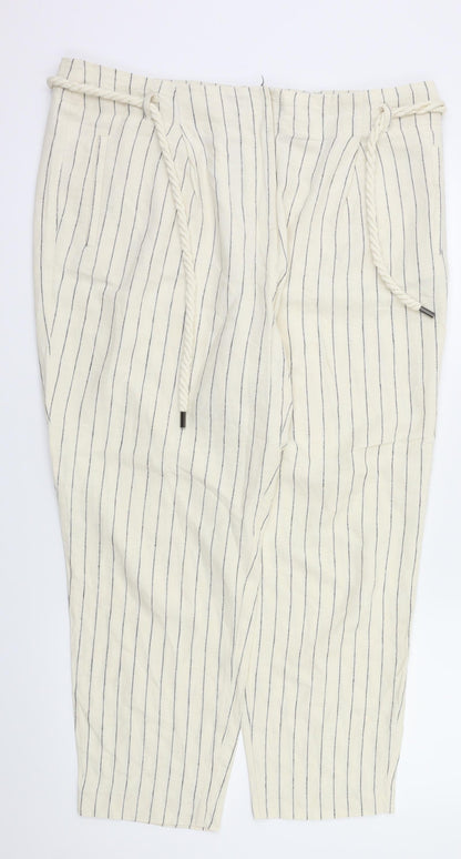M&S  Womens Beige Striped  Trousers  Size 14 L26 in