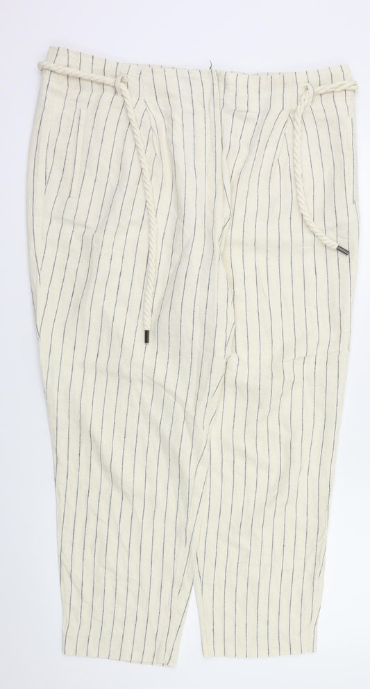 M&S  Womens Beige Striped  Trousers  Size 14 L26 in