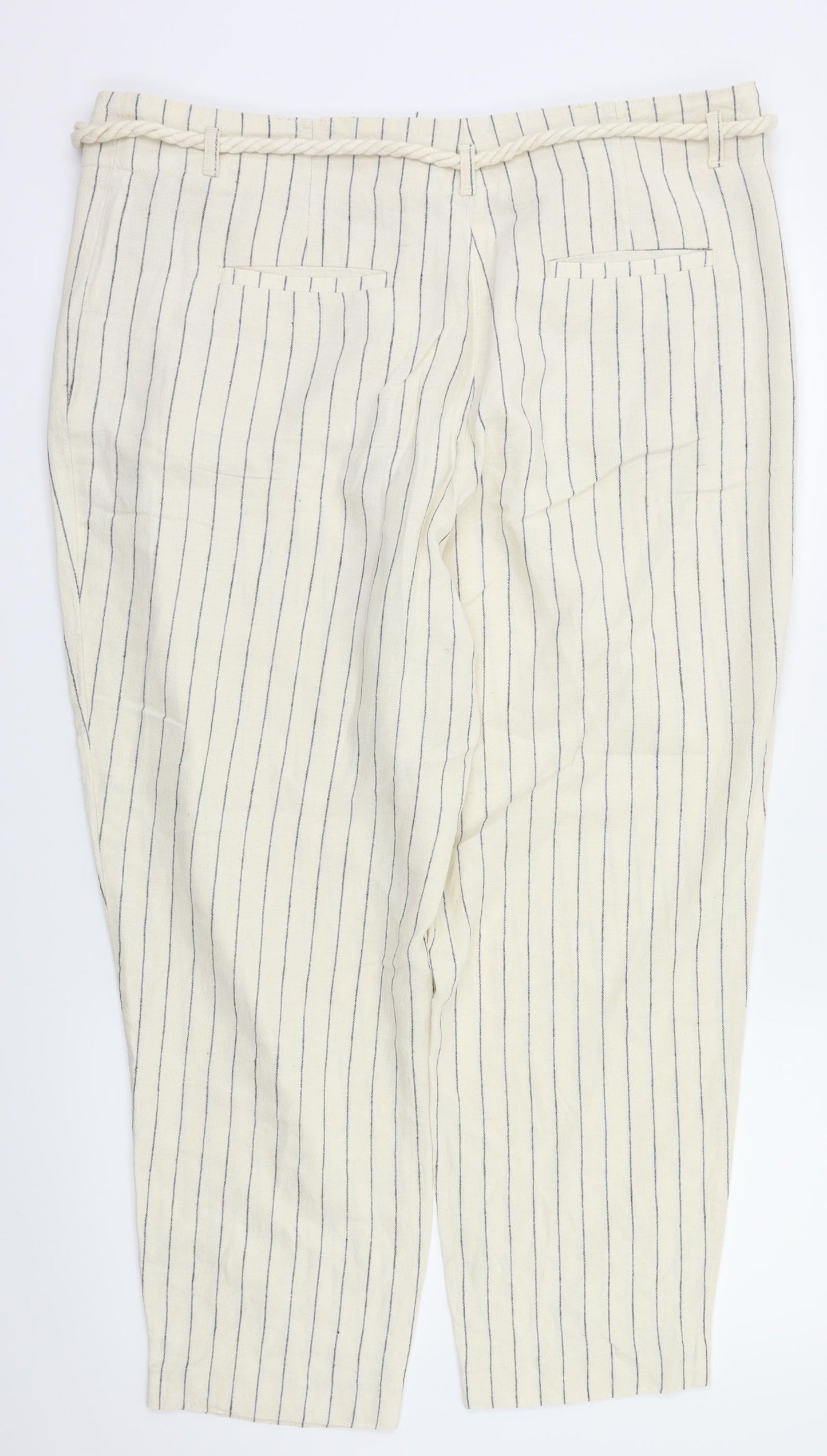M&S  Womens Beige Striped  Trousers  Size 14 L26 in