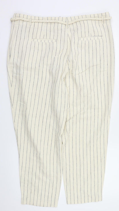 M&S  Womens Beige Striped  Trousers  Size 14 L26 in