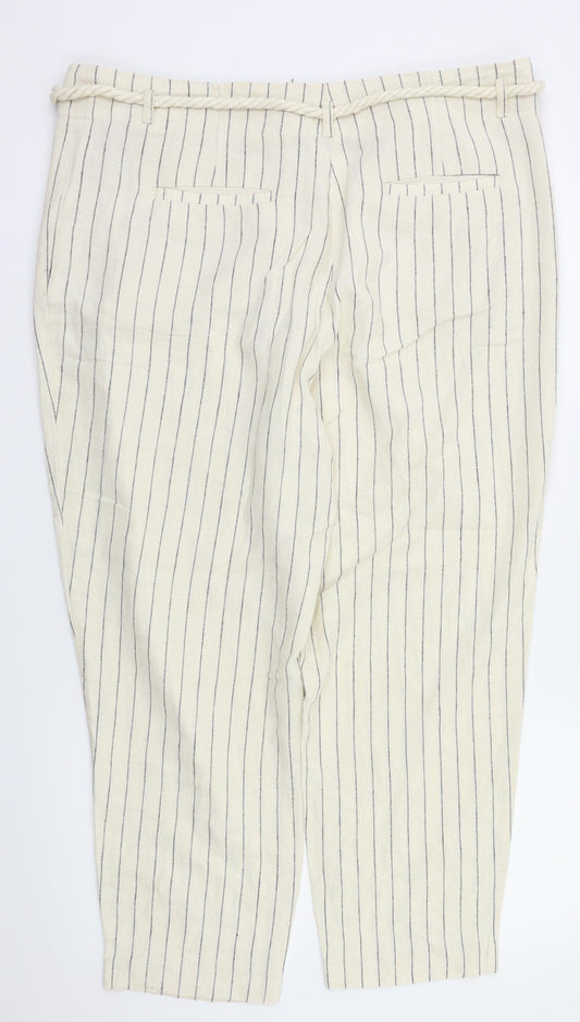 M&S  Womens Beige Striped  Trousers  Size 14 L26 in