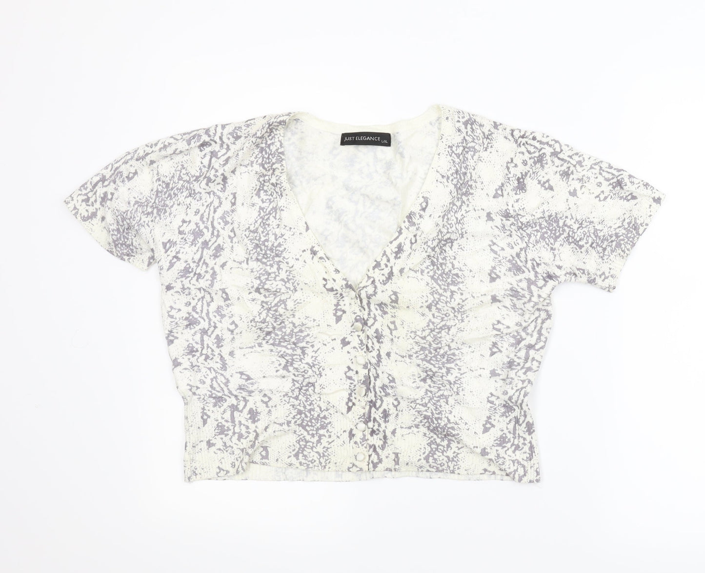 Just Elegance Womens Beige Animal Print  Cardigan Jumper Size L