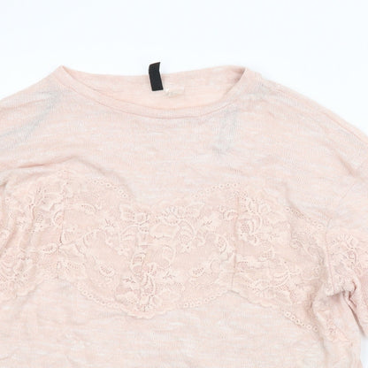Divided Womens Pink Floral  Pullover Jumper Size S  - Cropped