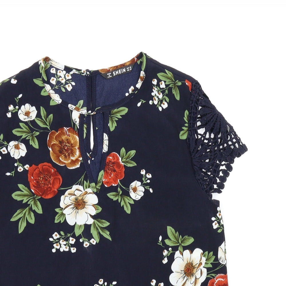 SheIn Womens Blue Floral  Basic Blouse Size XS