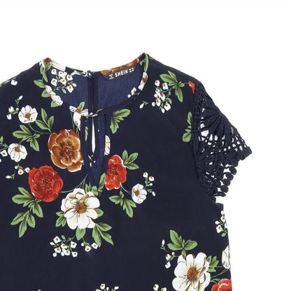 SheIn Womens Blue Floral  Basic Blouse Size XS