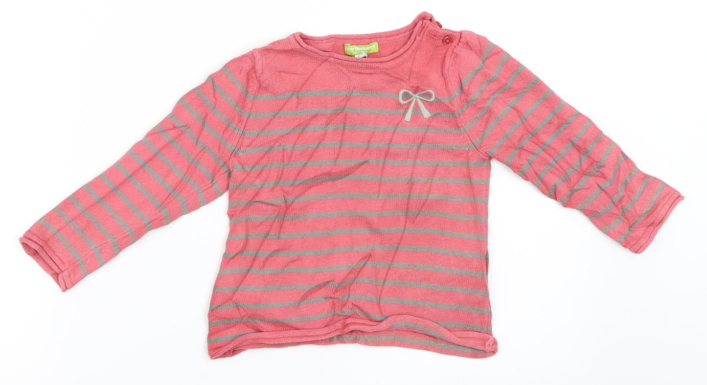 Vertbaudet Girls Pink Striped  Pullover Jumper Size 3 Years