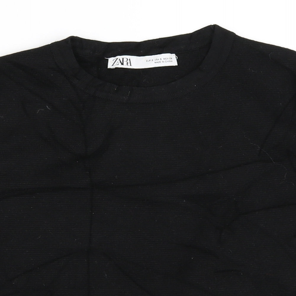 Womens UK Size S Zara Black Basic T-Shirt