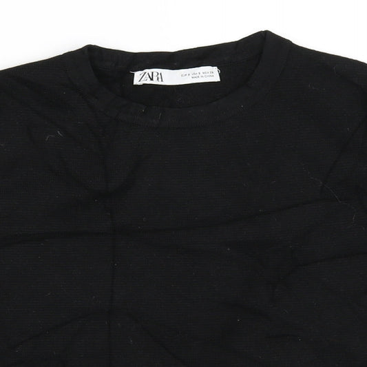 Womens UK Size S Zara Black Basic T-Shirt