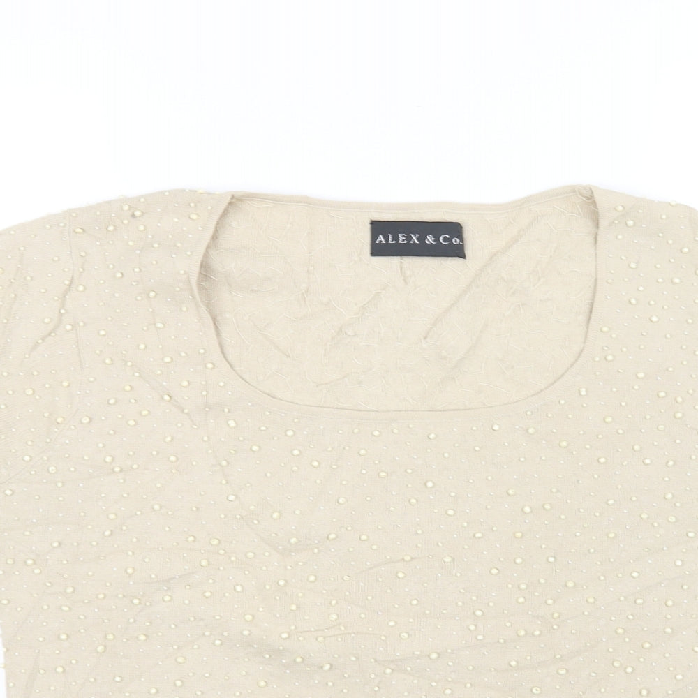 Womens UK Size 16 Alex & co Beige Basic T-Shirt