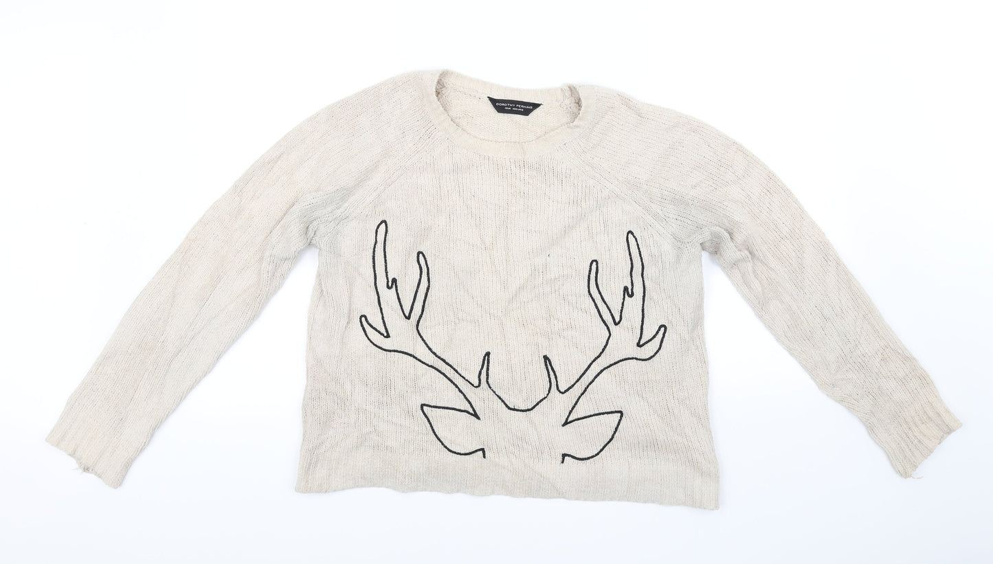 Dorothy Perkins Womens Beige   Pullover Jumper Size 12  - antlers