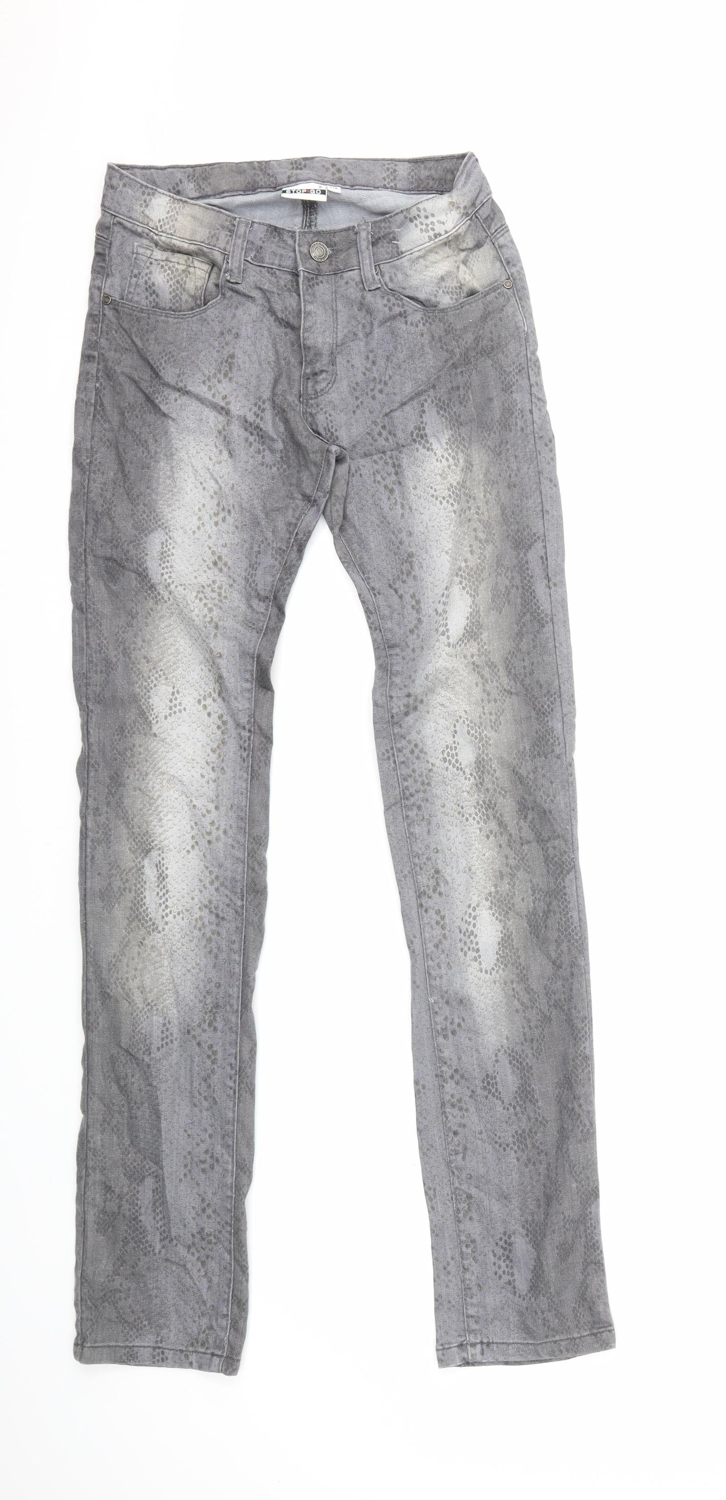 stop+go Womens Grey Animal Print Denim Straight Jeans Size 26 in L32 in