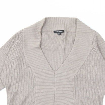 Warehouse Womens Beige  Knit Cardigan Jumper Size 10