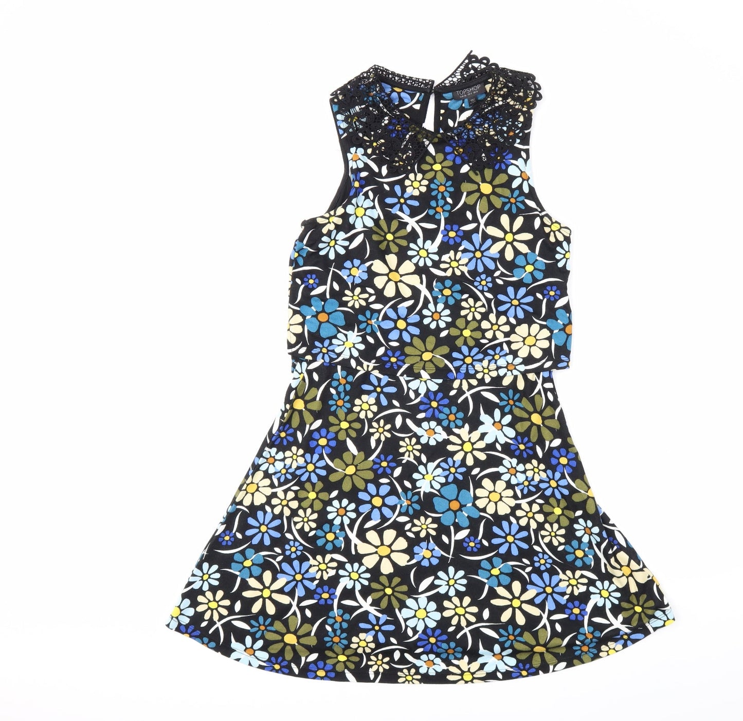 TopshopBUE Womens Black Floral  Fit & Flare  Size 8
