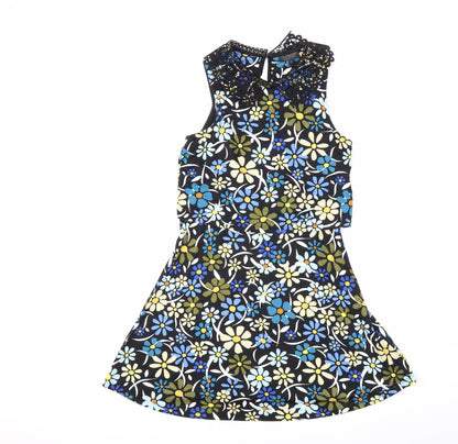 TopshopBUE Womens Black Floral  Fit & Flare  Size 8