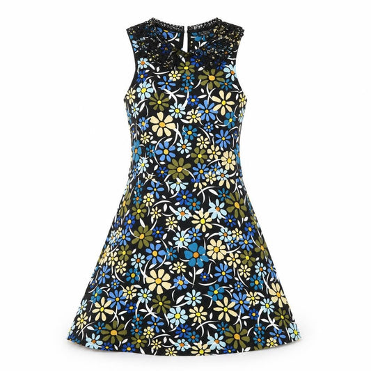 TopshopBUE Womens Black Floral  Fit & Flare  Size 8