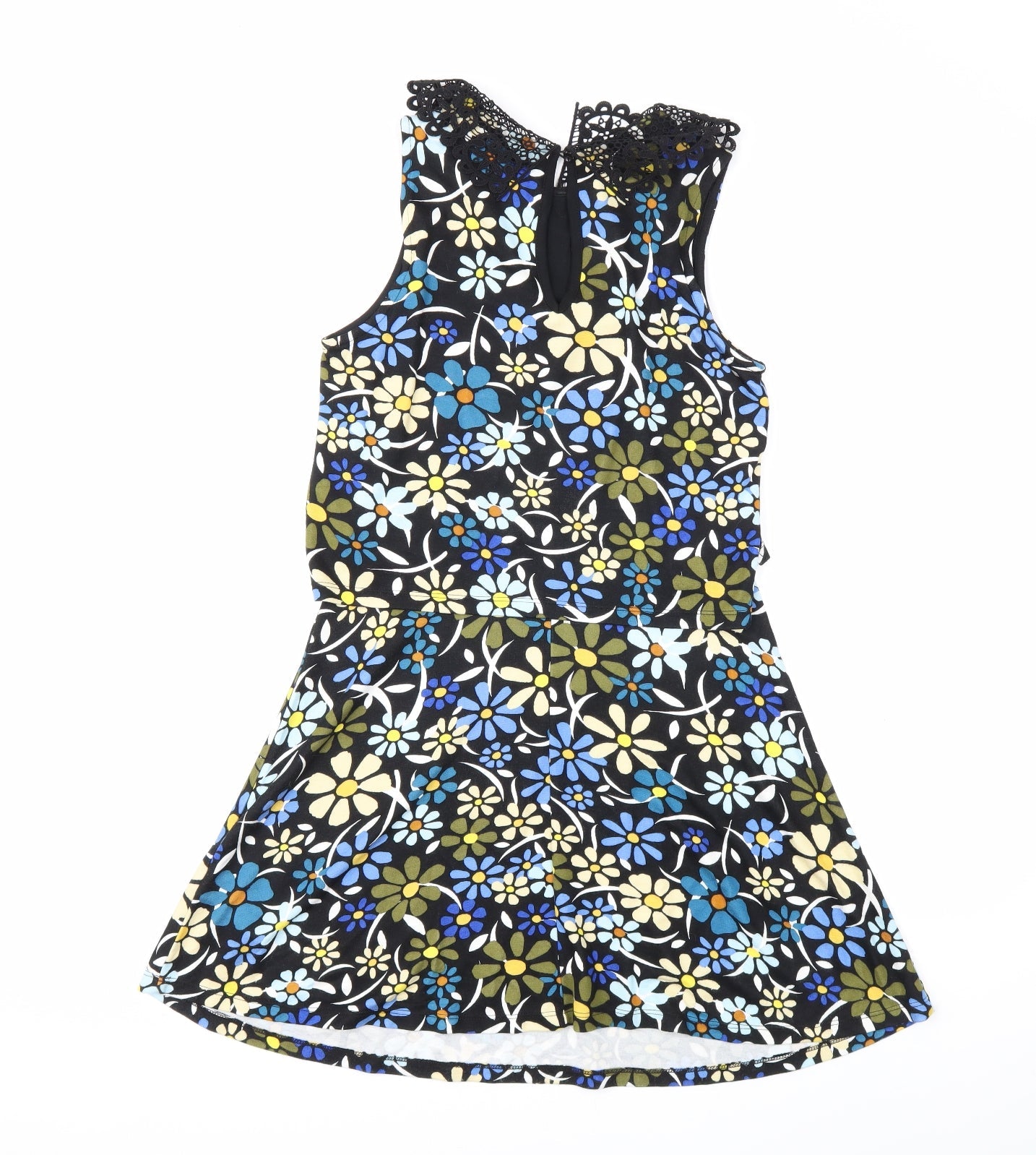 TopshopBUE Womens Black Floral  Fit & Flare  Size 8