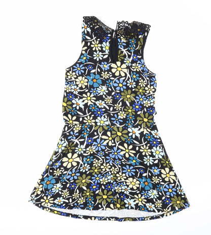 TopshopBUE Womens Black Floral  Fit & Flare  Size 8