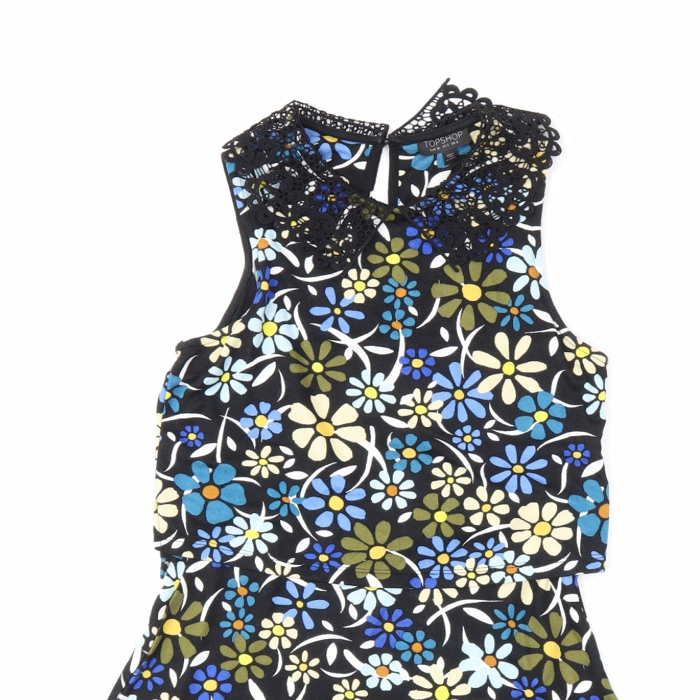 TopshopBUE Womens Black Floral  Fit & Flare  Size 8