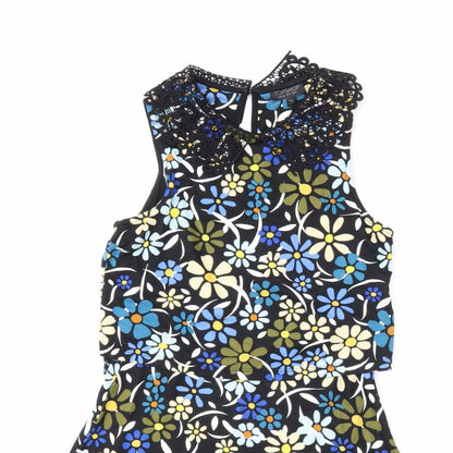 TopshopBUE Womens Black Floral  Fit & Flare  Size 8