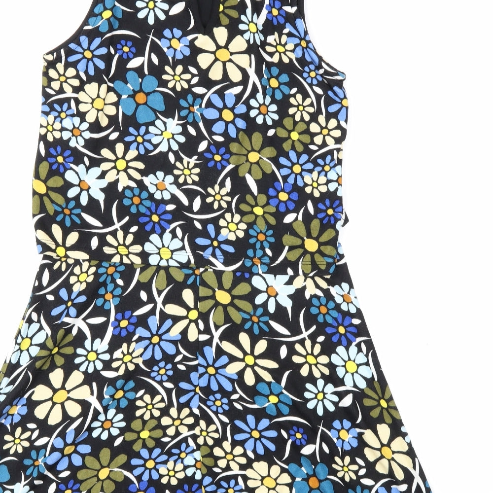 TopshopBUE Womens Black Floral  Fit & Flare  Size 8