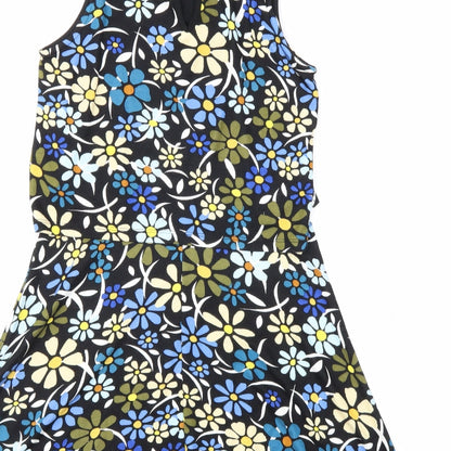 TopshopBUE Womens Black Floral  Fit & Flare  Size 8