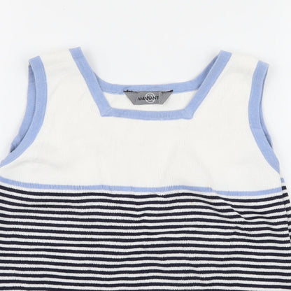 Amartanto Womens Blue Striped Knit Basic T-Shirt Size S