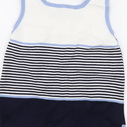Amartanto Womens Blue Striped Knit Basic T-Shirt Size S