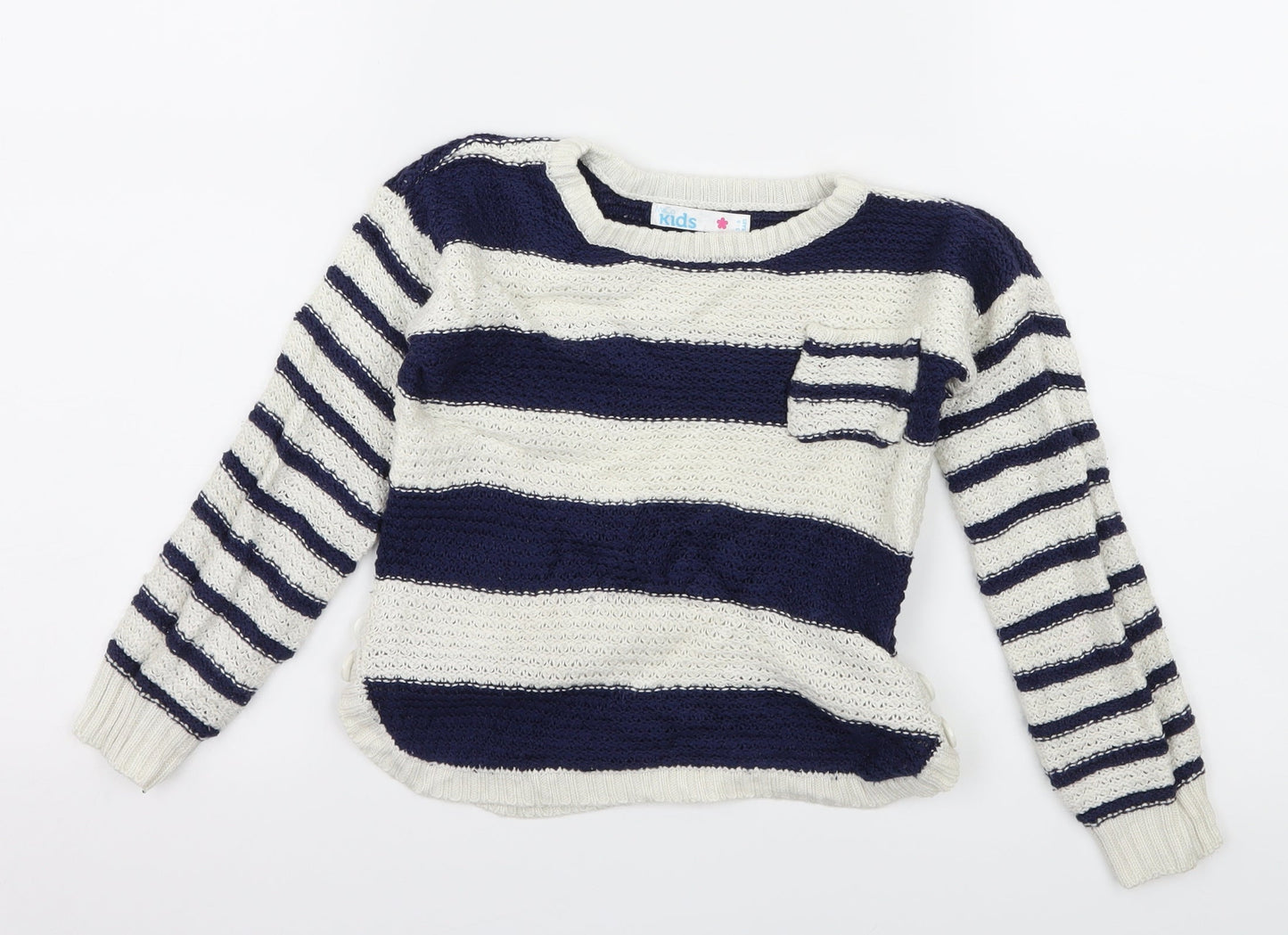 M&Co Girls White Striped Knit Pullover Jumper Size 5-6 Years