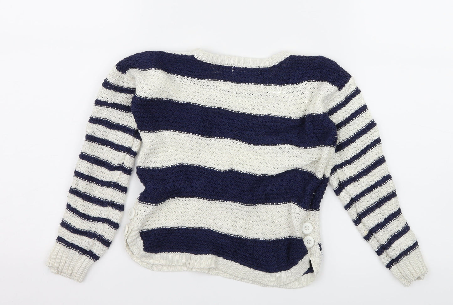 M&Co Girls White Striped Knit Pullover Jumper Size 5-6 Years