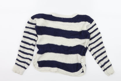 M&Co Girls White Striped Knit Pullover Jumper Size 5-6 Years
