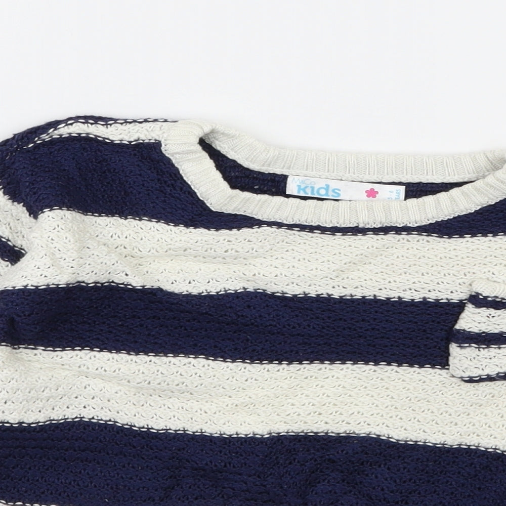 M&Co Girls White Striped Knit Pullover Jumper Size 5-6 Years