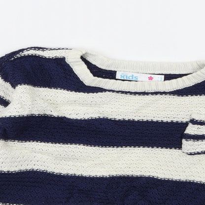 M&Co Girls White Striped Knit Pullover Jumper Size 5-6 Years