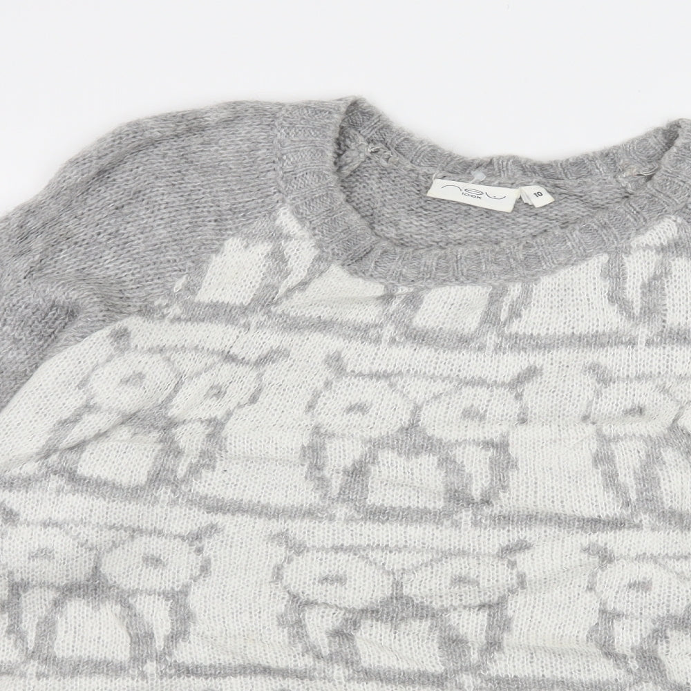 New Look Womens Grey Geometric Knit Pullover Jumper Size 10  - owl