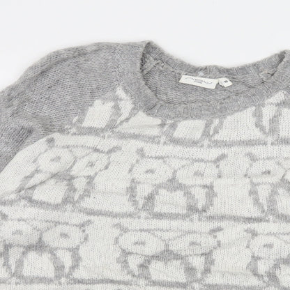 New Look Womens Grey Geometric Knit Pullover Jumper Size 10  - owl
