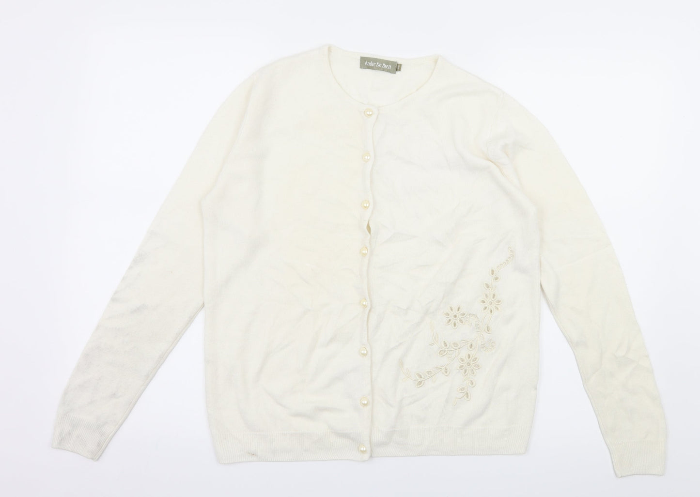 Andre De Bren Womens Ivory Floral Knit Cardigan Jumper Size 8
