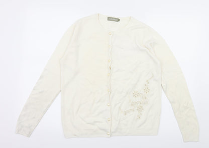 Andre De Bren Womens Ivory Floral Knit Cardigan Jumper Size 8
