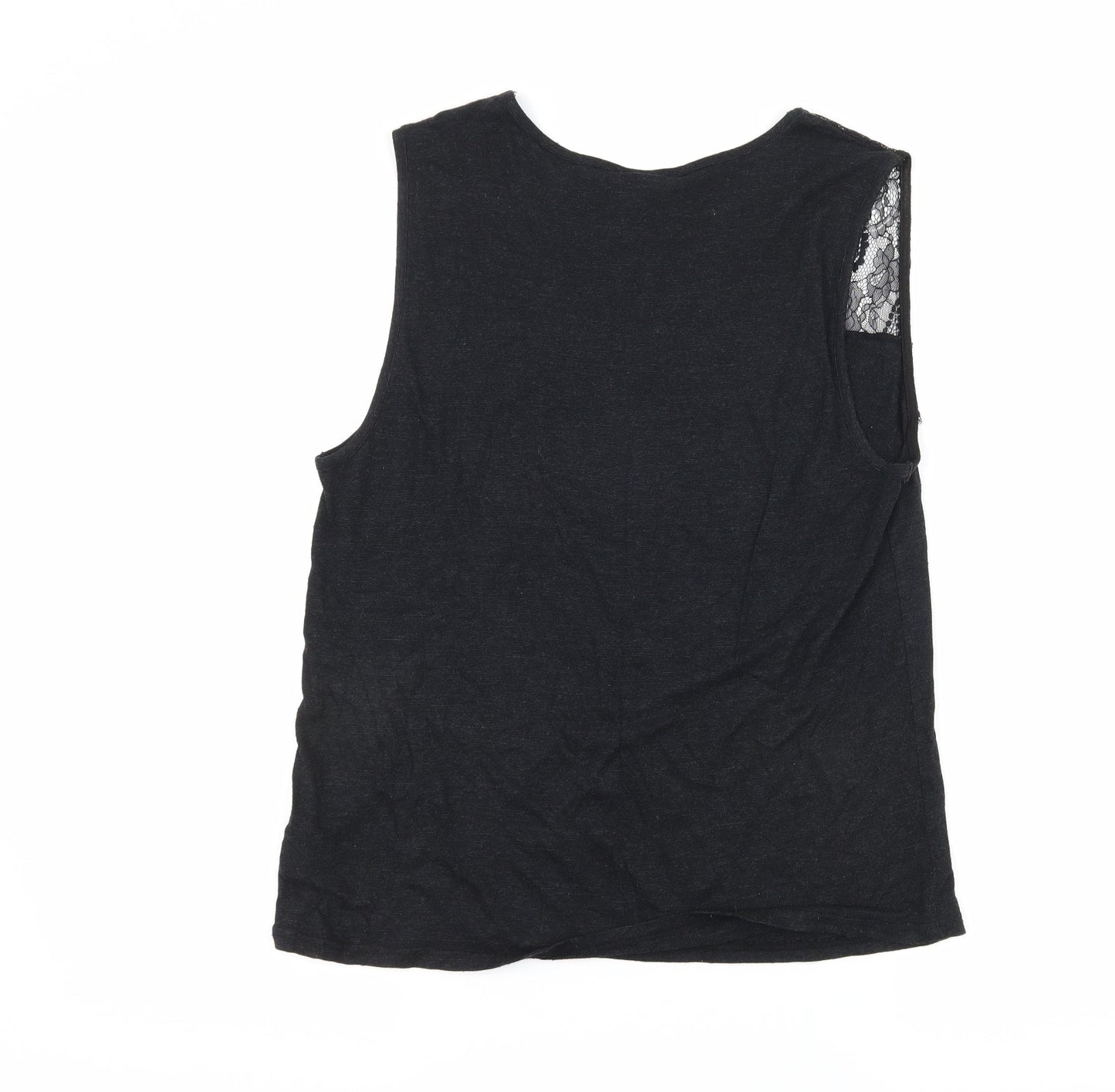 Topshop Womens Black  Jersey Basic Tank Size 8  - Lace detail