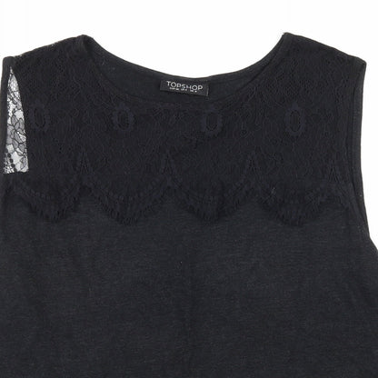 Topshop Womens Black  Jersey Basic Tank Size 8  - Lace detail