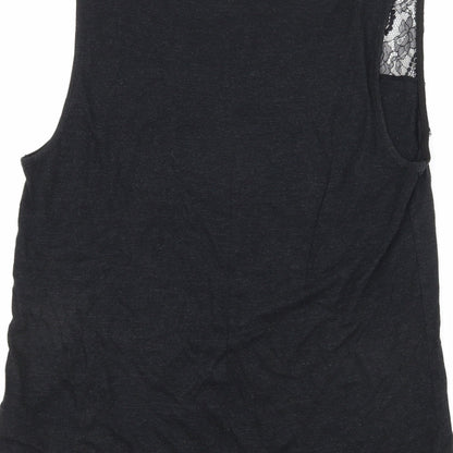 Topshop Womens Black  Jersey Basic Tank Size 8  - Lace detail