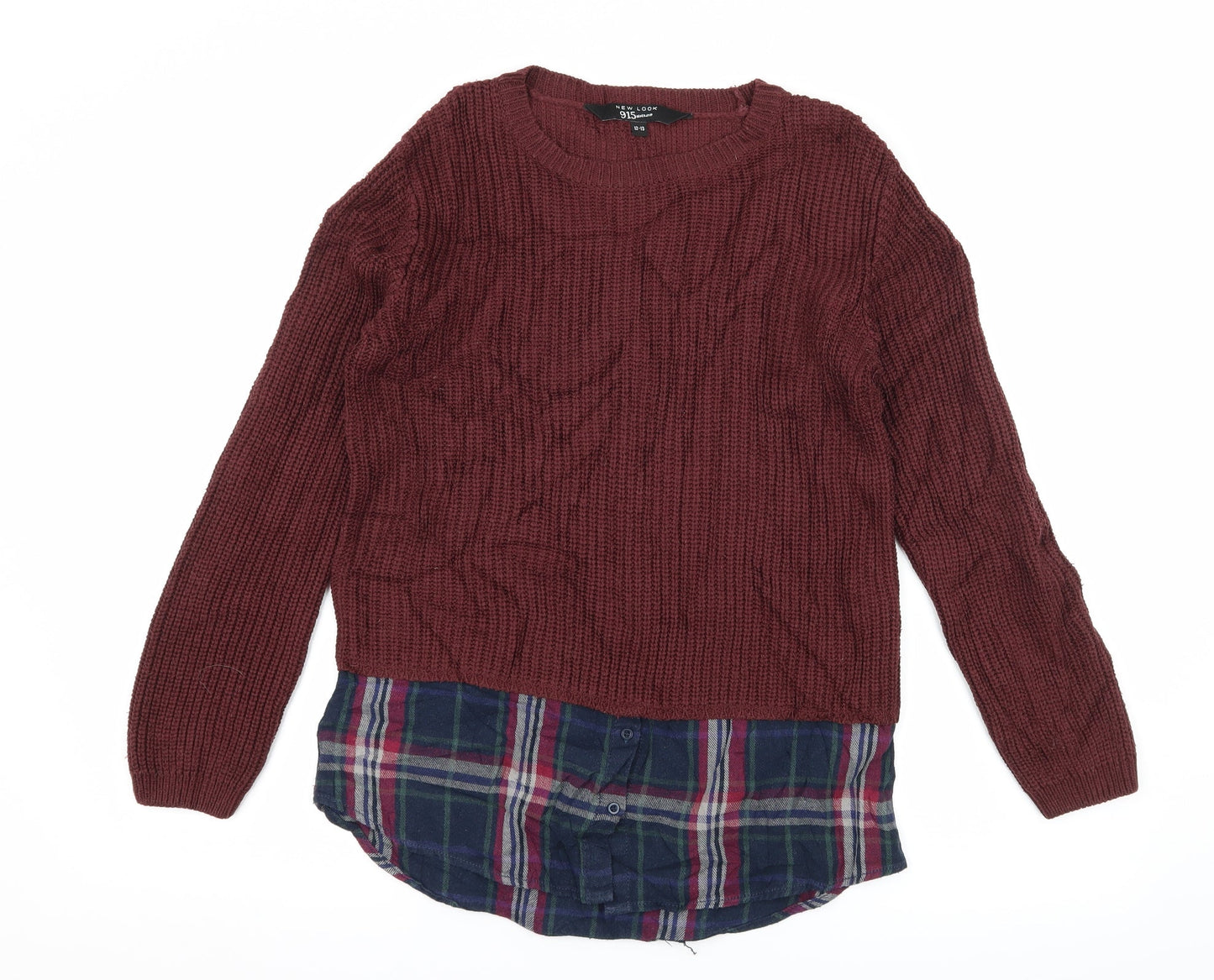 New Look Girls Brown Plaid Knit Pullover Jumper Size 12-13 Years  - Layered