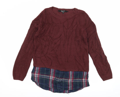 New Look Girls Brown Plaid Knit Pullover Jumper Size 12-13 Years  - Layered