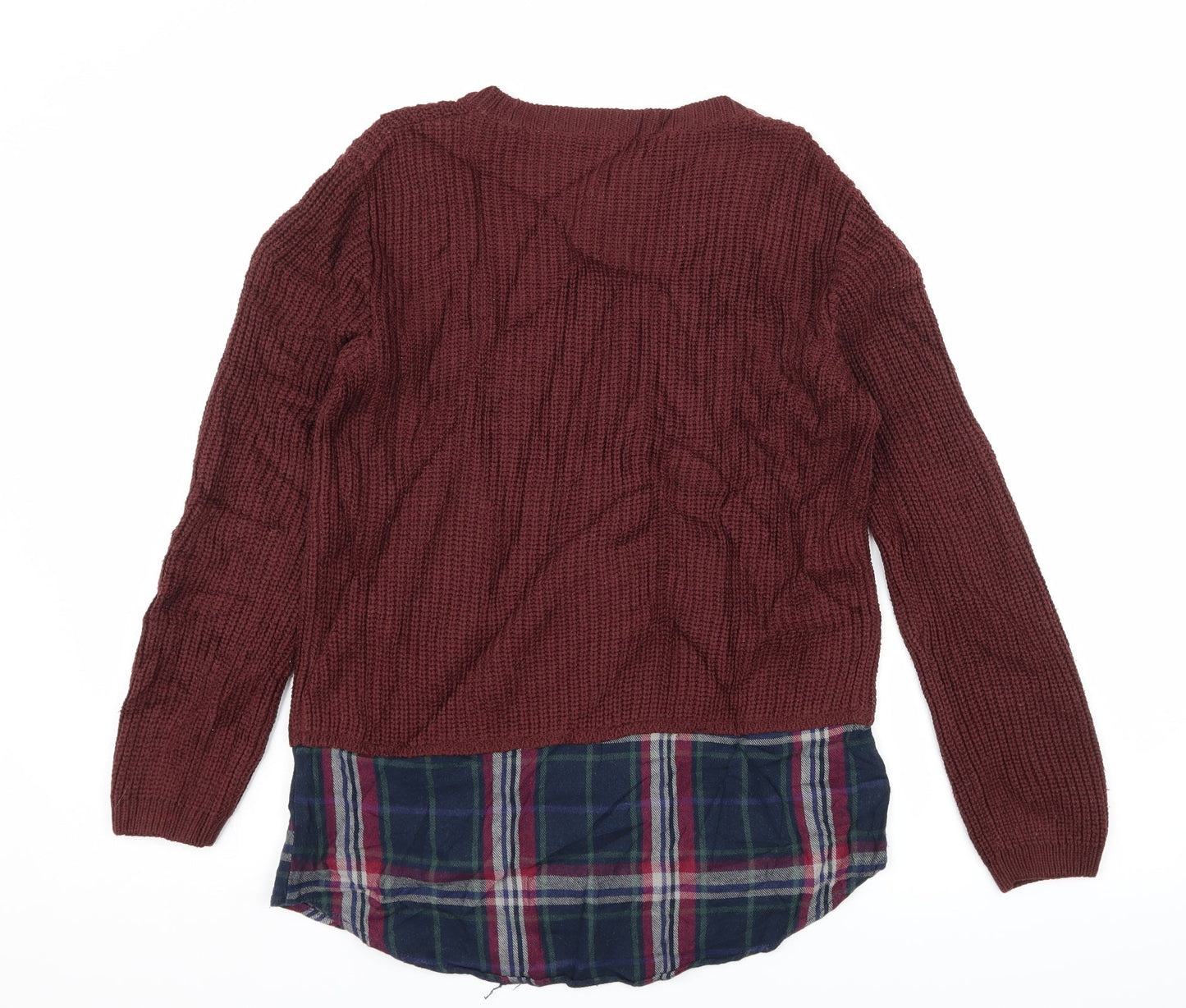New Look Girls Brown Plaid Knit Pullover Jumper Size 12-13 Years  - Layered