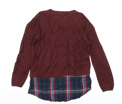 New Look Girls Brown Plaid Knit Pullover Jumper Size 12-13 Years  - Layered