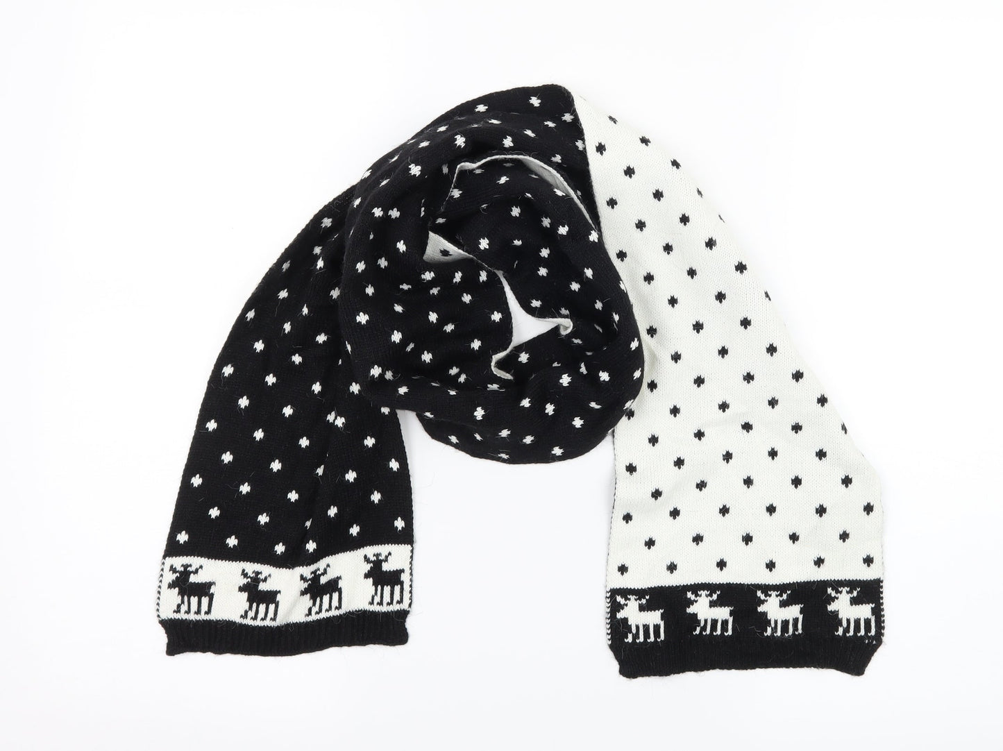 Dents Womens Black Polka Dot Knit  Scarf   - reindeer