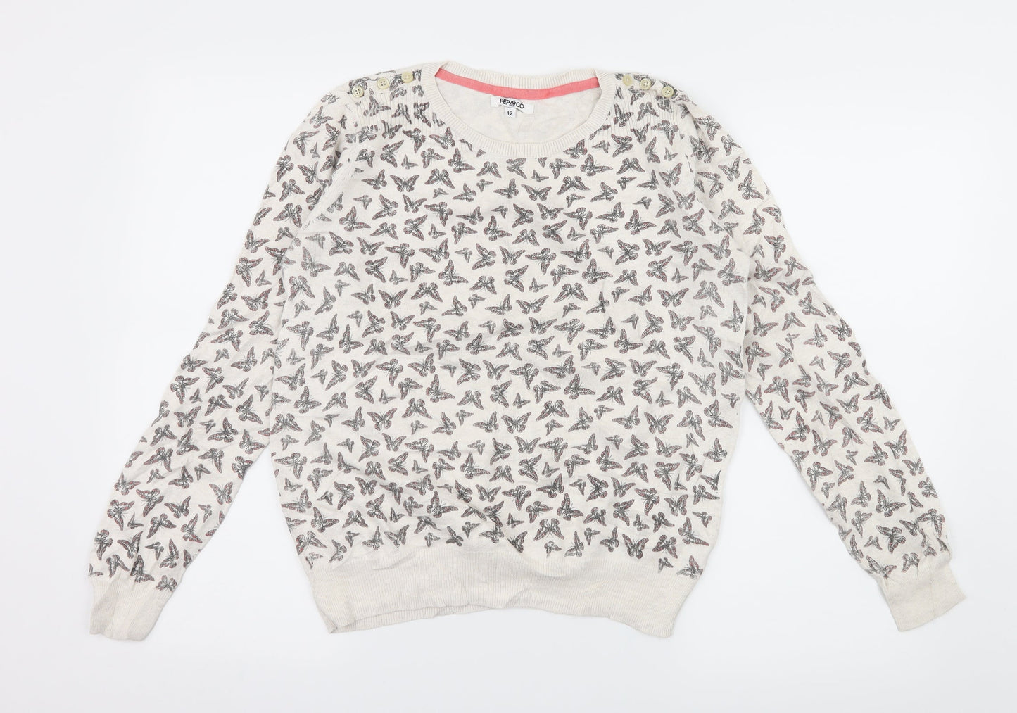 PEP & CO Womens Ivory Geometric Knit Pullover Jumper Size 12  - Butterflies