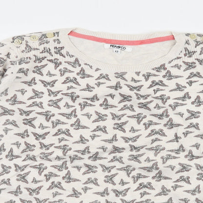 PEP & CO Womens Ivory Geometric Knit Pullover Jumper Size 12  - Butterflies