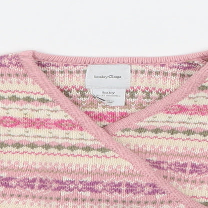 Gap Girls Pink Striped Knit Cardigan Jumper Size 6-9 Months