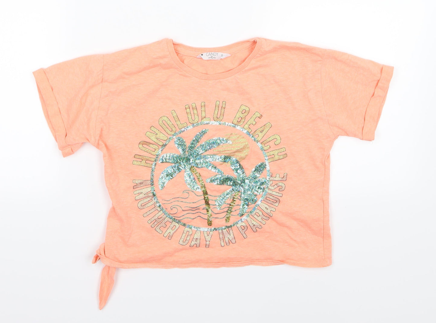 Candy Couture Girls Orange  Jersey Cropped T-Shirt Size 11 Years  - Beach