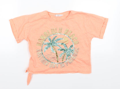 Candy Couture Girls Orange  Jersey Cropped T-Shirt Size 11 Years  - Beach